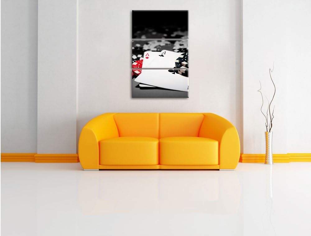 Pixxprint Spielkarten auf Pokertisch als Leinwandbild 3 teilig/Grösse: 3 Teilig (120x80) / Wandbild/