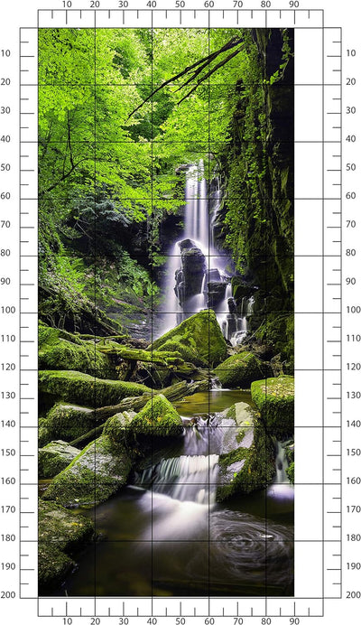 wandmotiv24 Türtapete Wasser-fall im Ur-wald, Steine, Felsen 90 x 200cm (B x H) - Dekorfolie selbstk