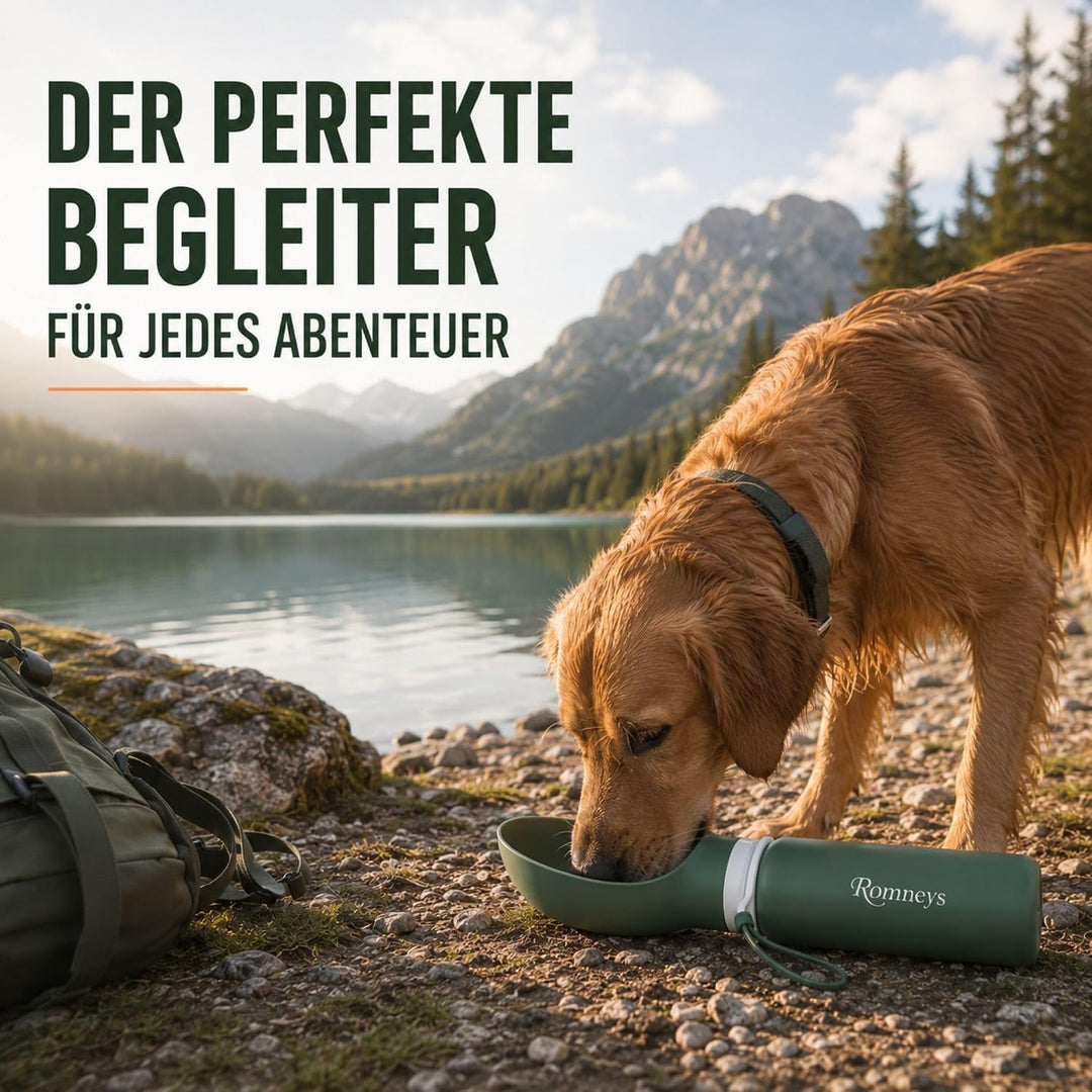 ROMNEYS Hundetrinkflasche mit integriertem Napf – Faltbare Silikon Trinkflasche für Hunde, auslaufsi
