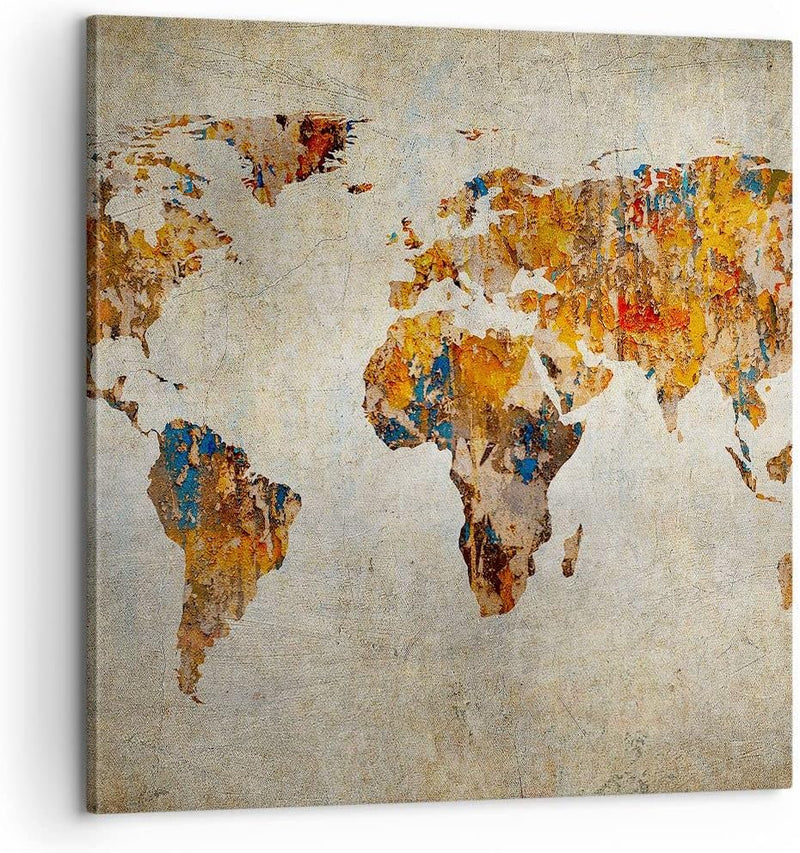 Bilder auf Leinwand Welt Karte Kontinente Geographie Leinwandbild 60x60cm Wandbilder Dekoration Wohn