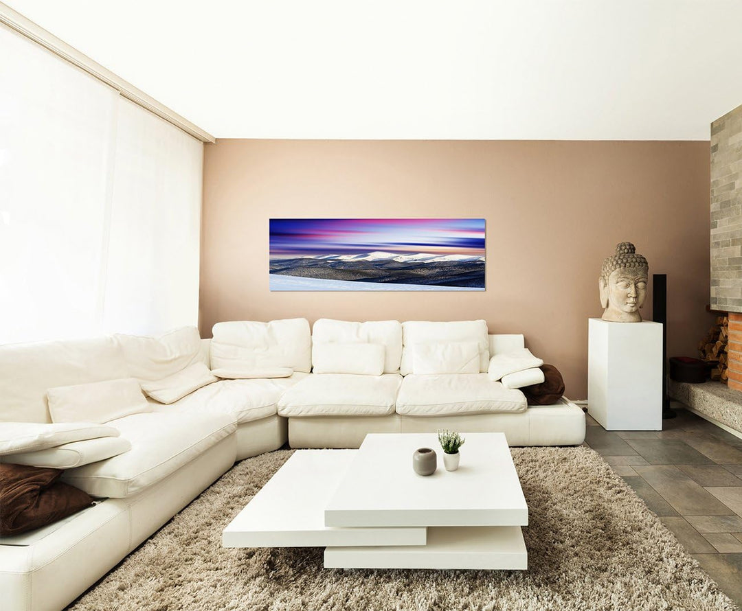 Paul Sinus Art Panoramabild auf Leinwand und Keilrahmen 150x50cm Winterlandschaft Berge Schnee Dämme