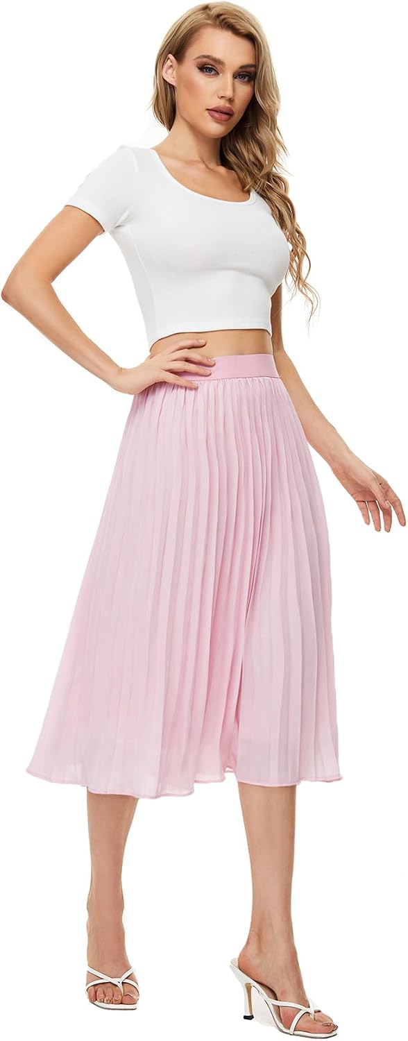 Durio Midirock Damen Faltenrock Plissee Damenrock Sommerrock Leicht Casualrock Chiffon Röcke A-Linie
