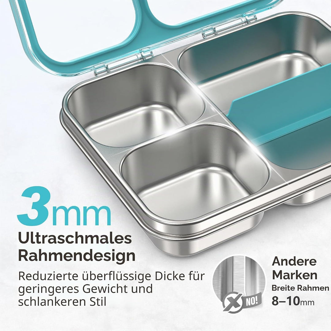 VITONIS Edelstahl Brotdose Lunchbox mit 3 Fächern mit Tritan-Deckel, 1000ml Metall Bento Lunch Box K