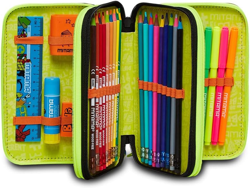 Mitama ASTUCCIO 3 Zip, Kinder und Jungen 3 Reissverschluss-ETUI, Schwarz, Taglia Unica