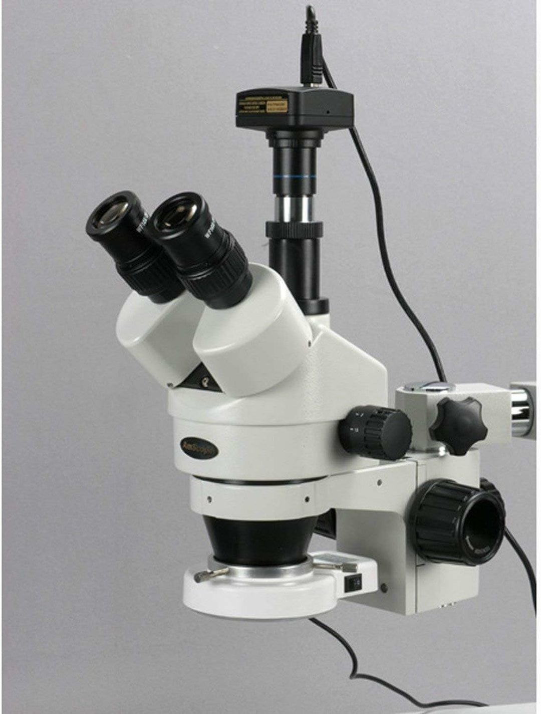 AmScope SM-3TZ-54S-5M Trinokulares LED Boom Ständer Stereomikroskop mit 5MP Kamera, 3.5X-90X, Weiss