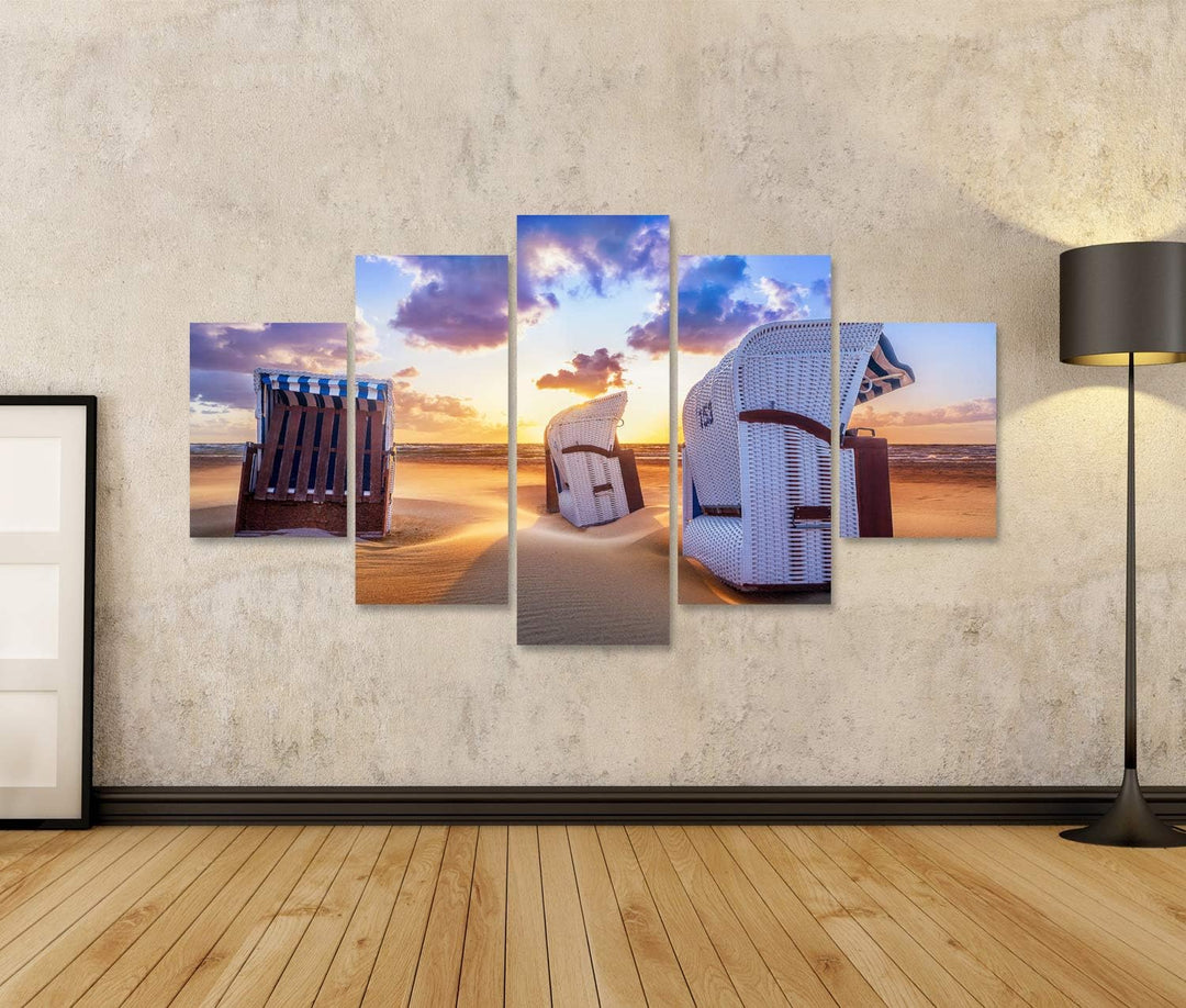 islandburner Bild auf Leinwand Strand Sonnenuntergang Ostsee Strandkörbe Bilder Wandbilder Poster Le
