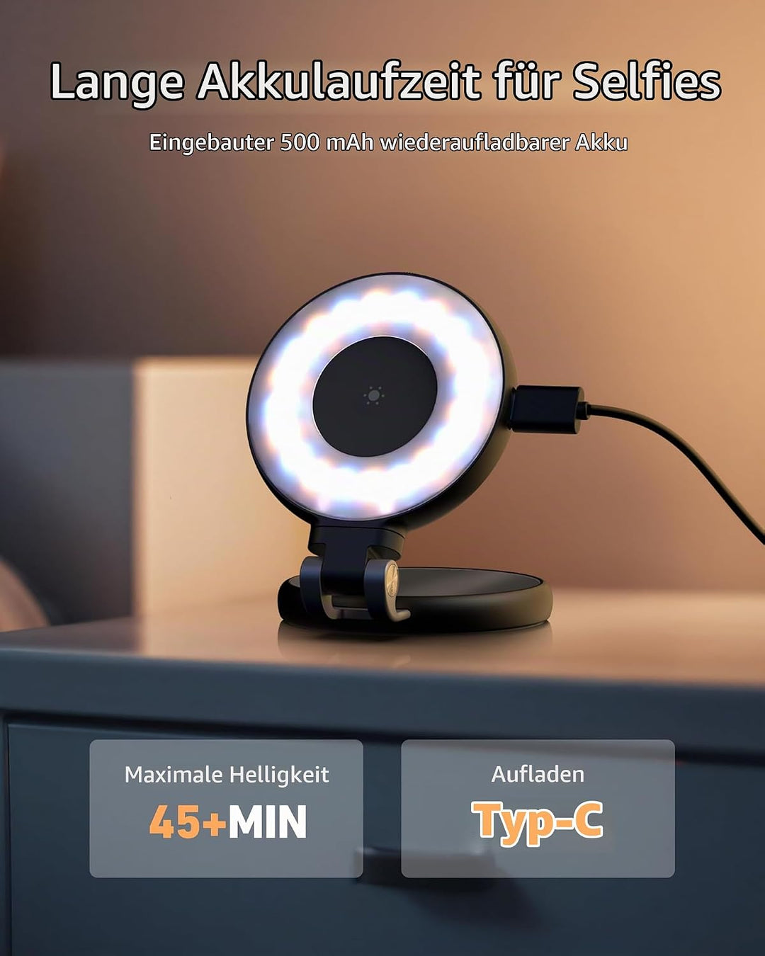 TELESIN C03 Magnetische Selfie-Licht, Handy-Licht kompatibel mit Magsafe, CRI97 360° LED Selfie Ring