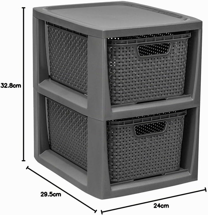 BranQ - Home essential Regal in Rattan Design, Kunststoff PP, Anthrazit, 29,5 x 24 x 32,8 cm