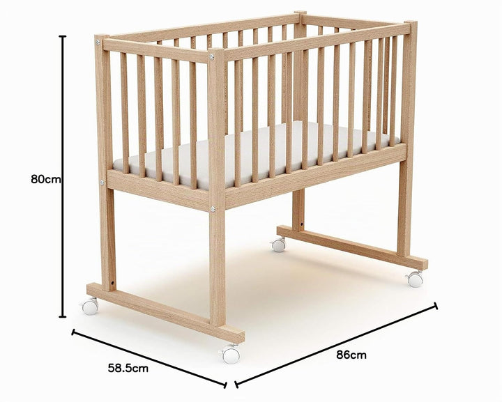 AT4 - Wiege 40x80 ESSENTIEL Buche roh | 86 x 58,5 x 80 cm | Matratze inklusive 40x80x5cm | 4 multidi