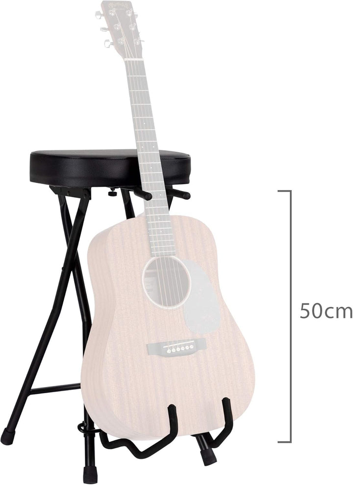 Rocktile Gitarrenhocker mit Gitarrenhalter - Hocker und Ständer in einem - rechteckige Sitzfläche -