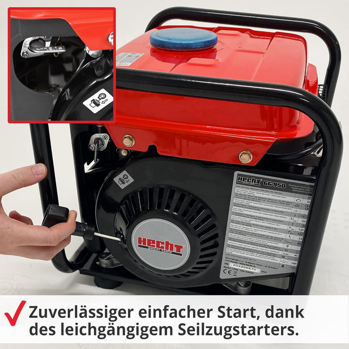 HECHT Stromgenerator – 720 Watt – 2-Takt Motor – 230V Steckdose – Stromaggregat mit robustem Trage-