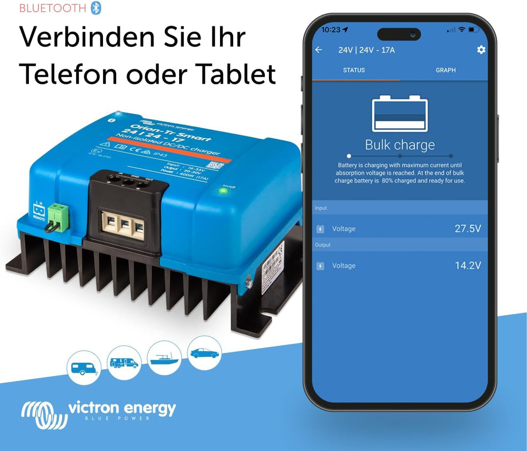 Victron Energy Orion-Tr Smart 24/24-Volt 17 Amp 400-Watt DC-DC Ladebooster, Nicht isoliert (Bluetoot