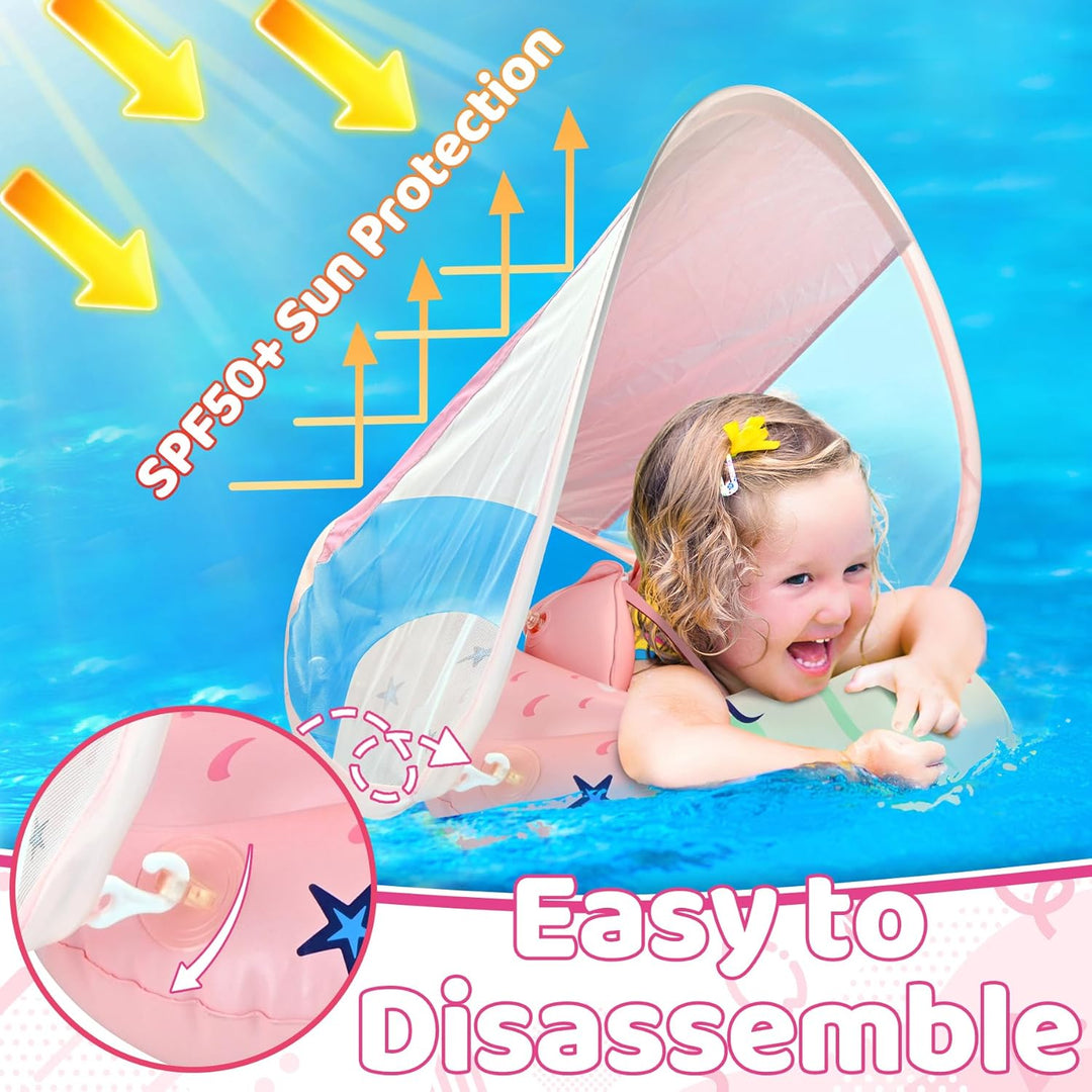 Schwimmring mit Sonnendach, Baby Schwimmring ab 12-36 Monate, Schwimmhilfe Verstellbarer Schwimmsitz