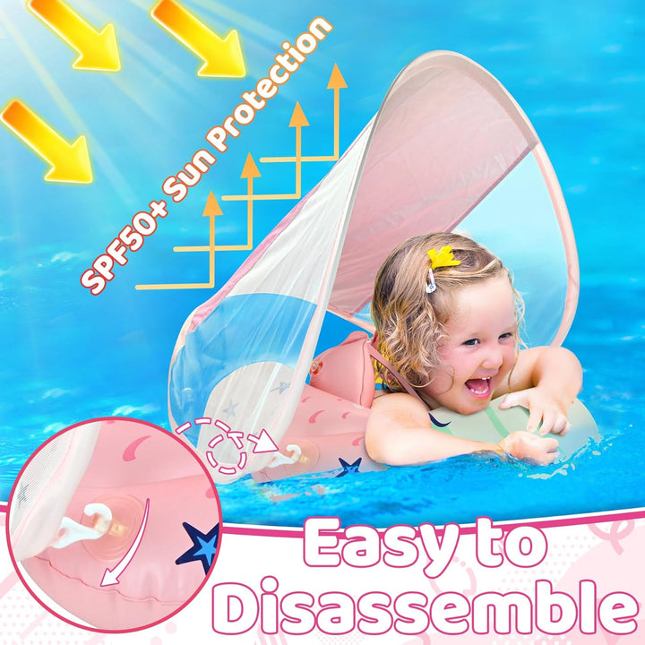 Schwimmring mit Sonnendach, Baby Schwimmring ab 12-36 Monate, Schwimmhilfe Verstellbarer Schwimmsitz