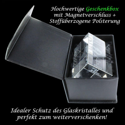VIP-LASER 3D Glas Kristall Quader Verziertes Herz und Deinen Namen + Datum graviert! Das persönliche