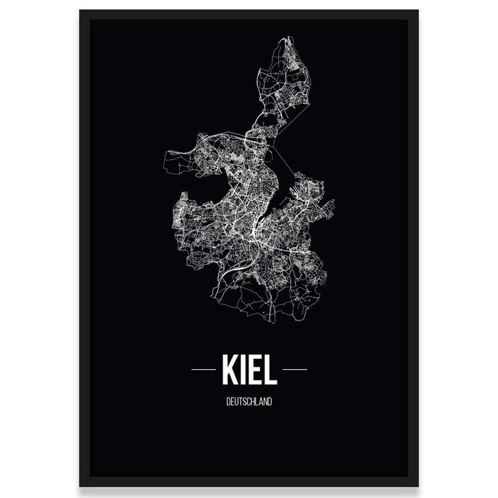 JUNIWORDS Stadtposter, Kiel, Wähle eine Grösse, 21 x 30 cm, Poster mit Rahmen, Schrift B, Schwarz 21