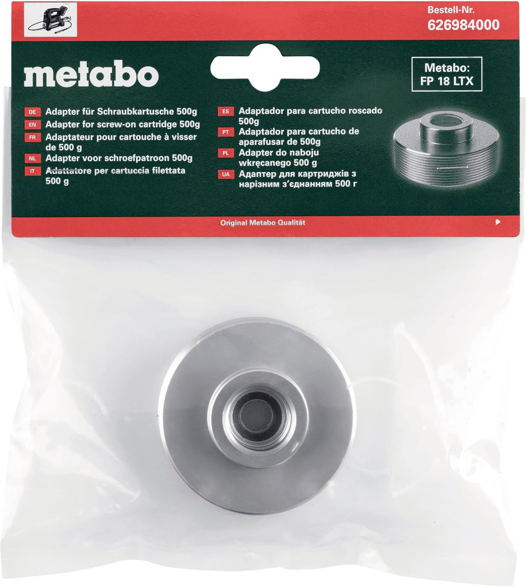 metabo Adapter für Schraubkartusche 500 g - Umrüstsatz für Fettpressen, einfache Montage, sauberes L