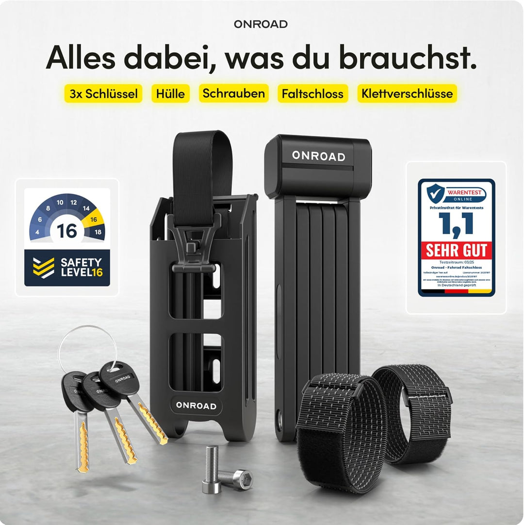 Faltschloss Fahrrad Onlock Pro 85cm diebstahlsicher – Fahrradschloss hohe Sicherheit – Robustes & ko