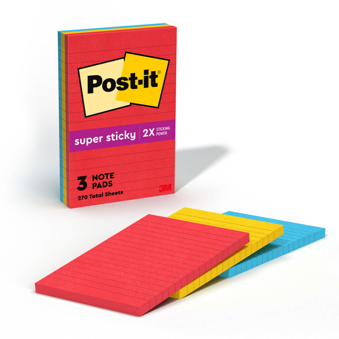 Post-it Super Haftnotizen, liniert, 3 Haftnotizblöcke, 10,2 x 15,2 cm, ideal für die Organisation in