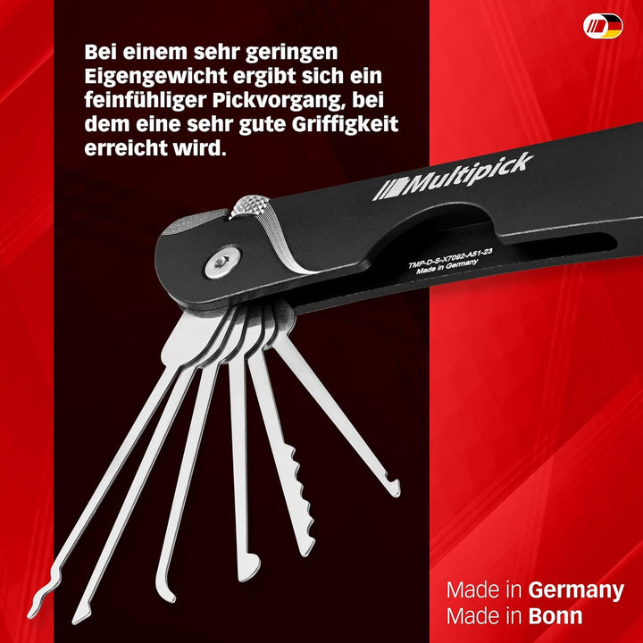Multipick Dietrich Set ELITE BLACK Mini Taschen-Messer Lockpicking Set mit 6 wechselbaren Lock-Pick