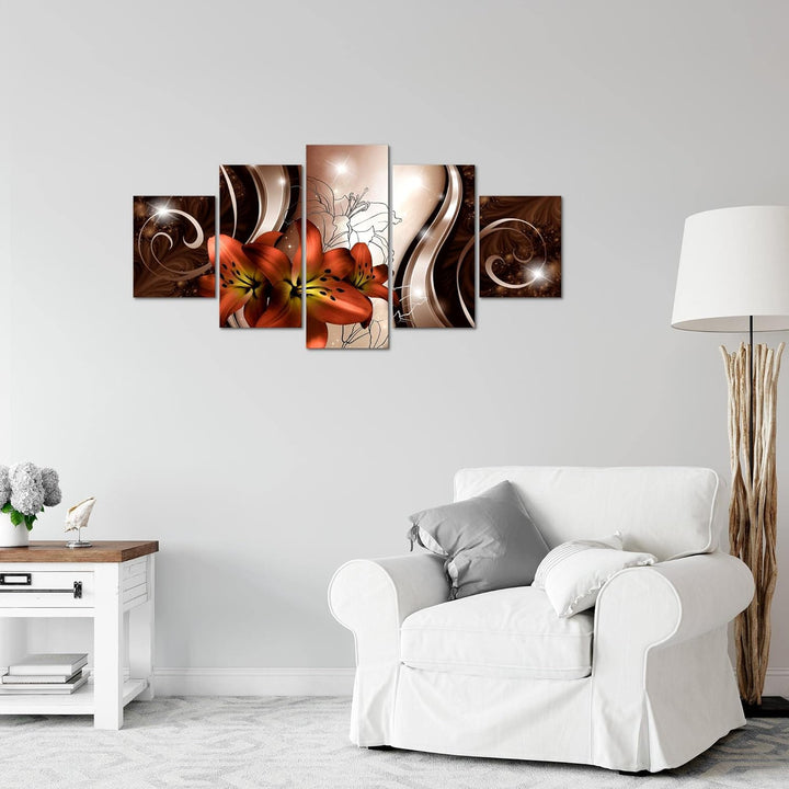 Runa Art Wandbilder Blumen Lilien 5 Teilig Bild auf Vlies Leinwand Deko Wohnzimmer Abstrakt Rot 2084
