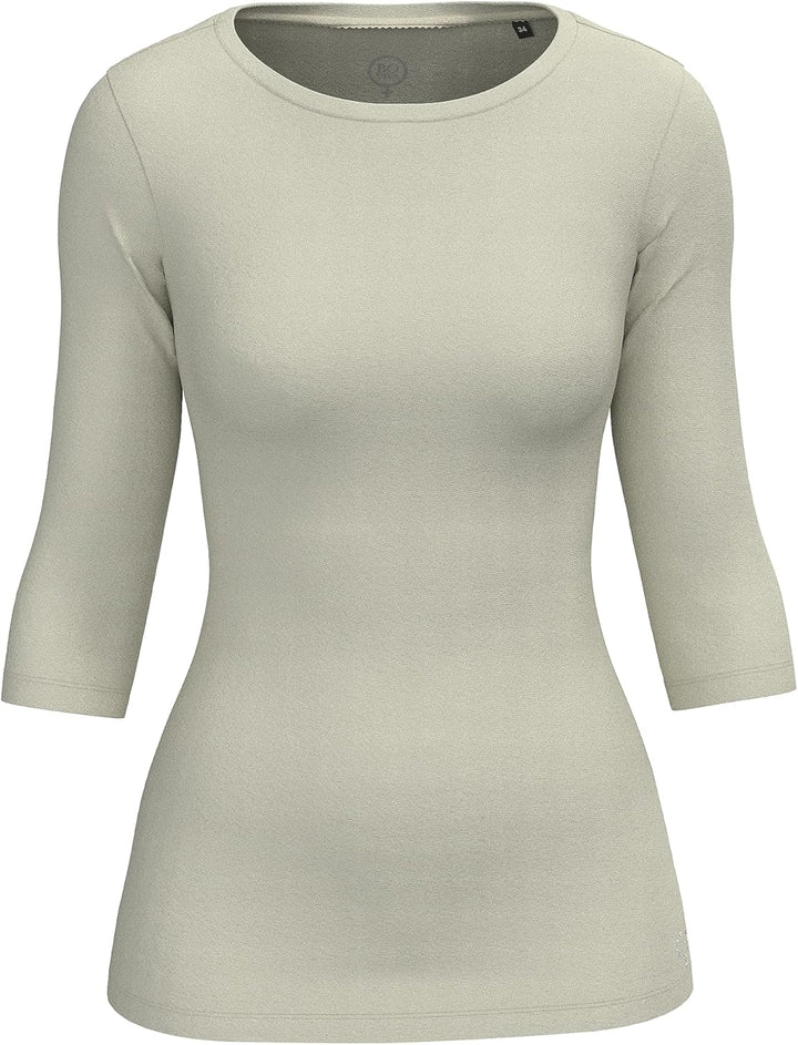 BOVIVA Silver Damen Basic Boat Neck Uboot U Boot Ausschnitt Boatneck 3/4 arm dreiviertelarm T-Shirt