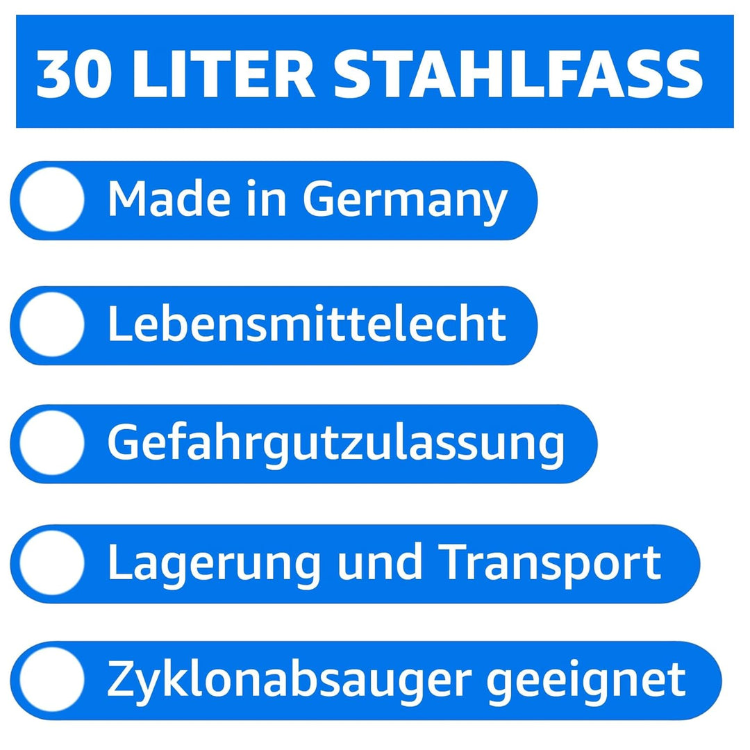 Hemeyer Stahlfass 30 Liter Hobbock Deckelfass Metall Blechfass Mülleimer Behälter Kübel mit 2 Seitli