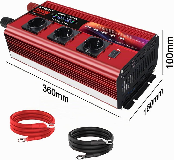 Wechselrichter 2500W / 5000W Spitze 12V 230V Spannungswandler | Fernbedienung | LCD | 4