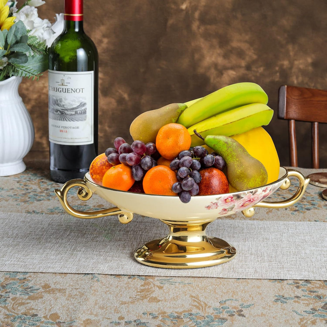 fanquare Blumen Keramik Dessertschale, Vintage Snackteller, Porzellan Obstschale mit Fuss für Mittag