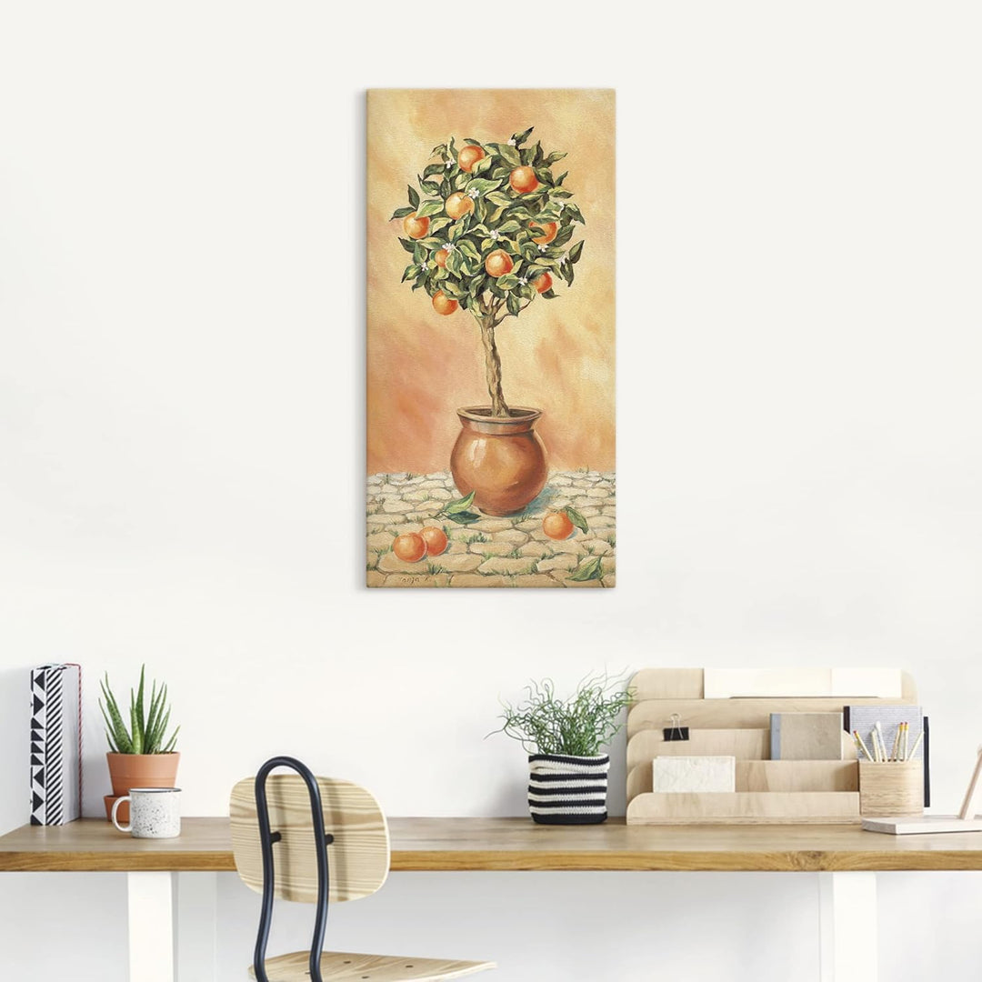 ARTLAND Wanddeko Leinwand Bilder Wandbild 30x60 cm Botanik Pflanzen Topfpflanze Malerei Orange T5HX