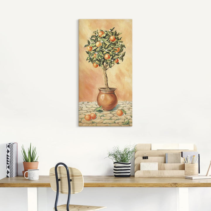 ARTLAND Wanddeko Leinwand Bilder Wandbild 30x60 cm Botanik Pflanzen Topfpflanze Malerei Orange T5HX