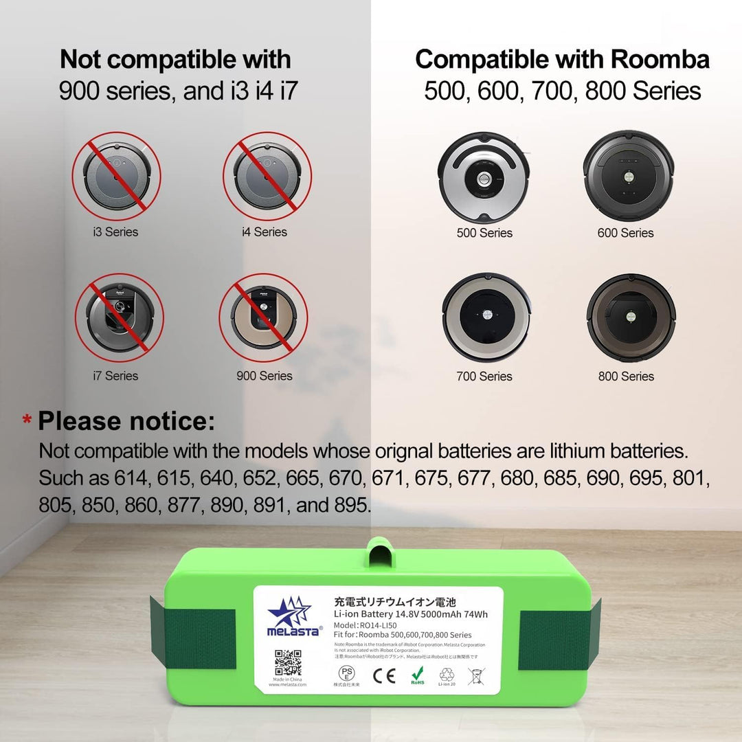 melasta 5000mAh Lithium-Ionen Ersatz Akku Kompatibel mit iRobot Roomba 500 600 700 800 Serie 880 890
