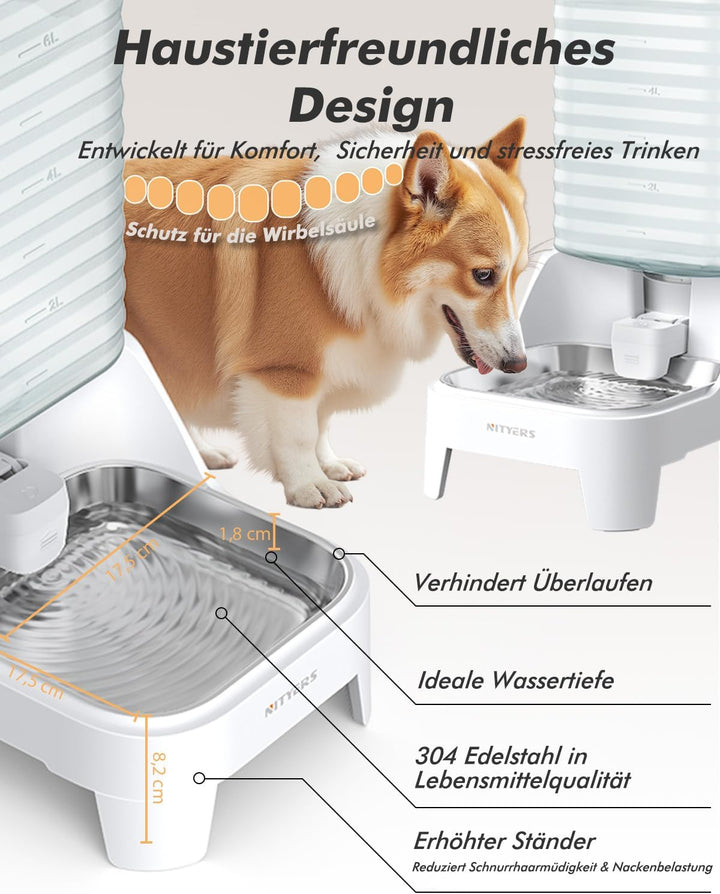 8L Wasserspender für Hunde und Katzen mit patentiertem Wasserhahn, futterautomat Katze mit Filter,ve