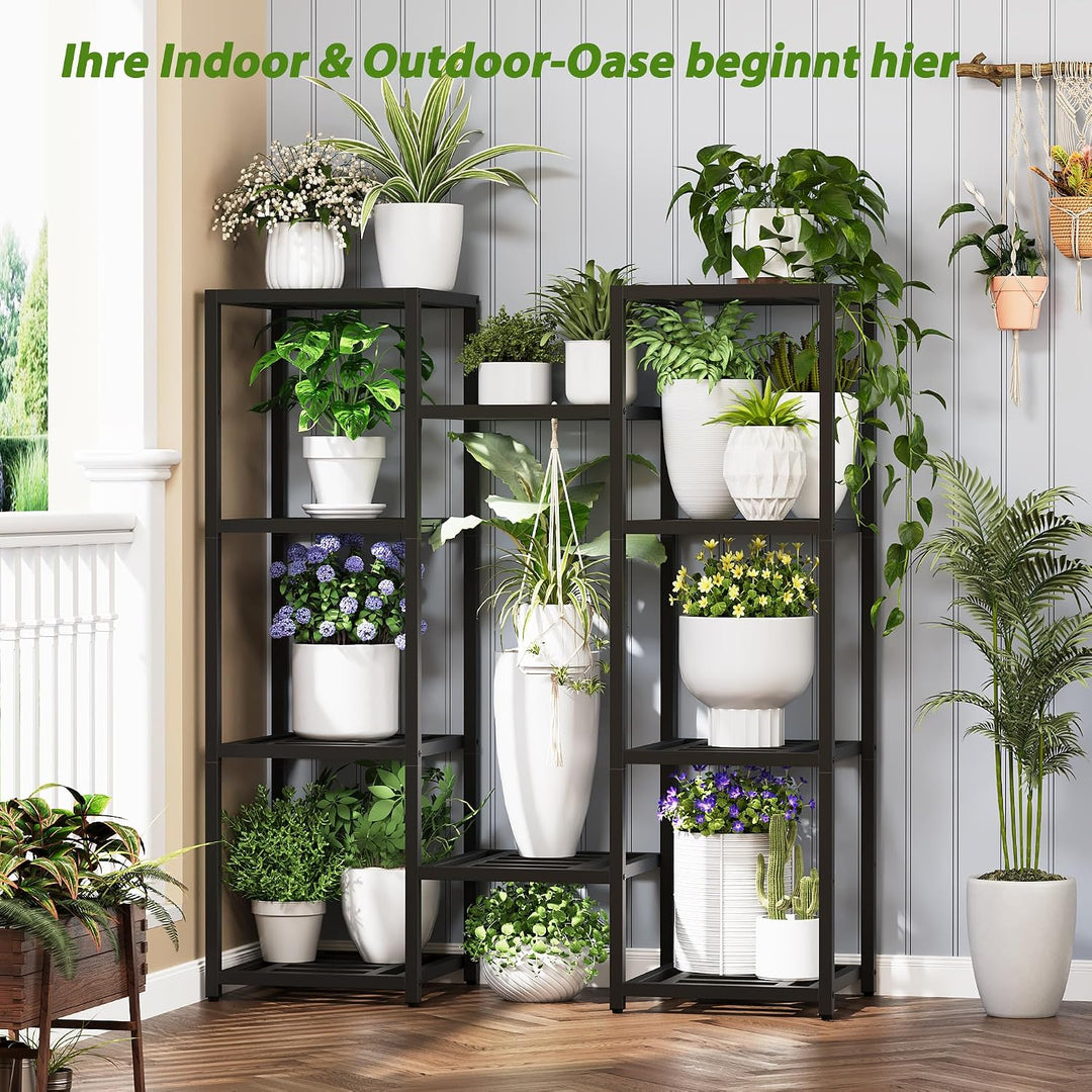Pflanzenständer Indoor Outdoor,10 Etagen Metall Blumenständer,127 cm hoch rostfest Blumenhocker,schw
