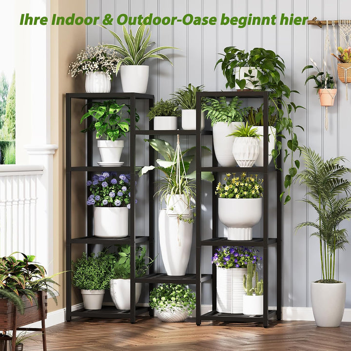 Pflanzenständer Indoor Outdoor,10 Etagen Metall Blumenständer,127 cm hoch rostfest Blumenhocker,schw