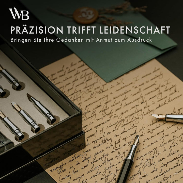 Kalligraphie Füllfederhalter Set Silber Chrom, Silber Chrom