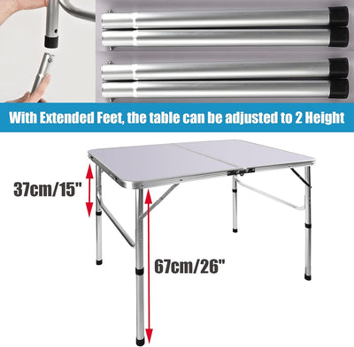 Bowose 90x60cm Klapptisch Gartentisch höhenverstellbar, Aluminium-Camping-Tisch 30KG Kapazität, leic