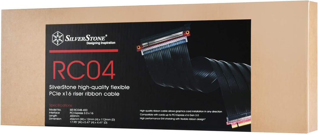 SilverStone SST-RC04B-400 - Premium Flexibles Riser-Flachbandkabel PCI-E x16 Gen 3.0 , EMI-Abschirmu