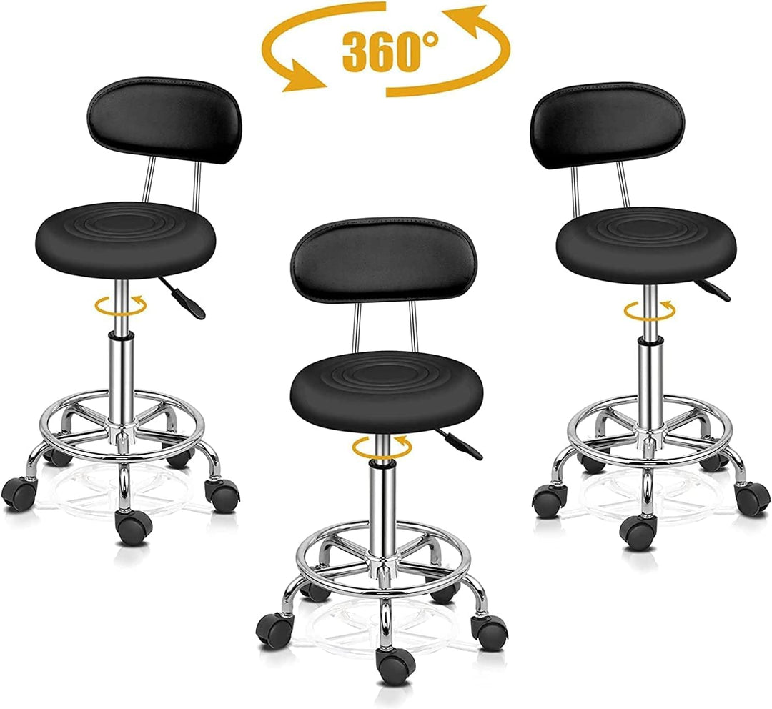 Ergonomischer Rollhocker mit Rückenlehne Arbeitshocker Drehhocker Rollhocker 360° drehbar Höhenverst