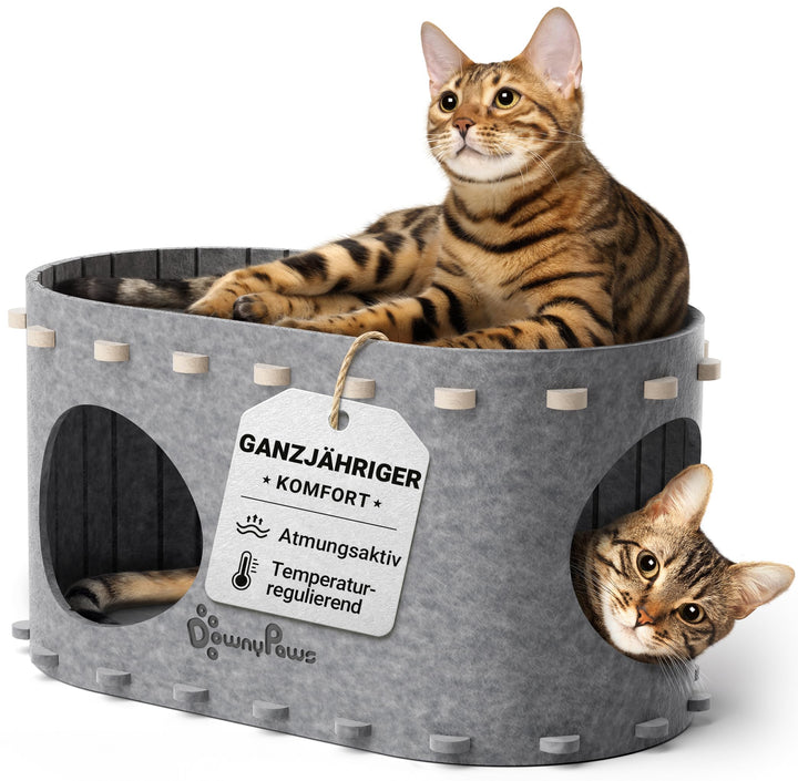Katzenhöhle Filz, Katzenhaus aus Filz, Katzenbett, Katzenhöhle für Katzen, 58 x 33 x 30cm, Peek-a-Bo