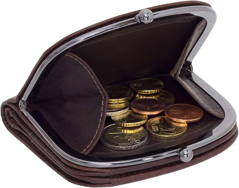 Leder Damen Geldbörse Portemonnaie Geldbeutel Bügelbörse mit Knipser 16771 Farbe Braun, Braun