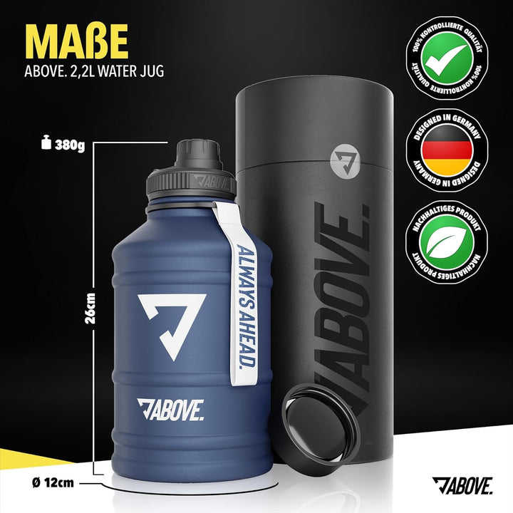 ABOVE. Trinkflasche Edelstahl 1.3L oder 2.2L I Gratis Klappverschluss I BPA-FREI Water Jug I Trinkfl