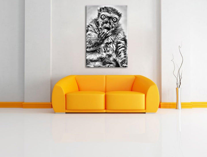 Pixxprint Blauaugenmaki / 100x70cm Leinwandbild bespannt auf Holzrahmen/Wandbild Kunstdruck Dekorati