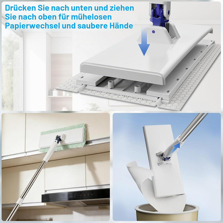 Dfydghb Fauler Wischmopp mit Druck Klemm System, Mini Mopp mit Automatischen Tuchwechsel, Ohne Hände