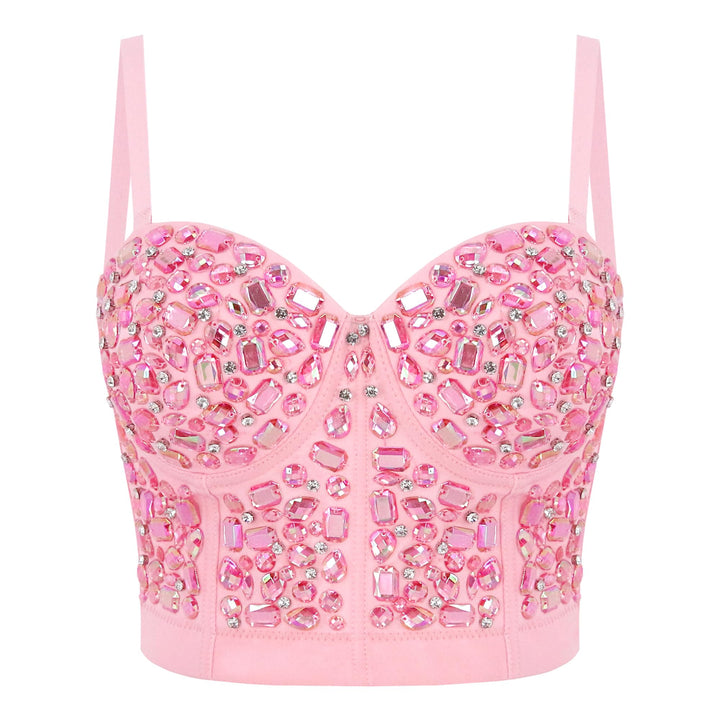 Naimo Damen Sexy Strass Bustier Push Up Crop Top Korsett BH Glitzer Kristall Tank Top Cami Weste Par