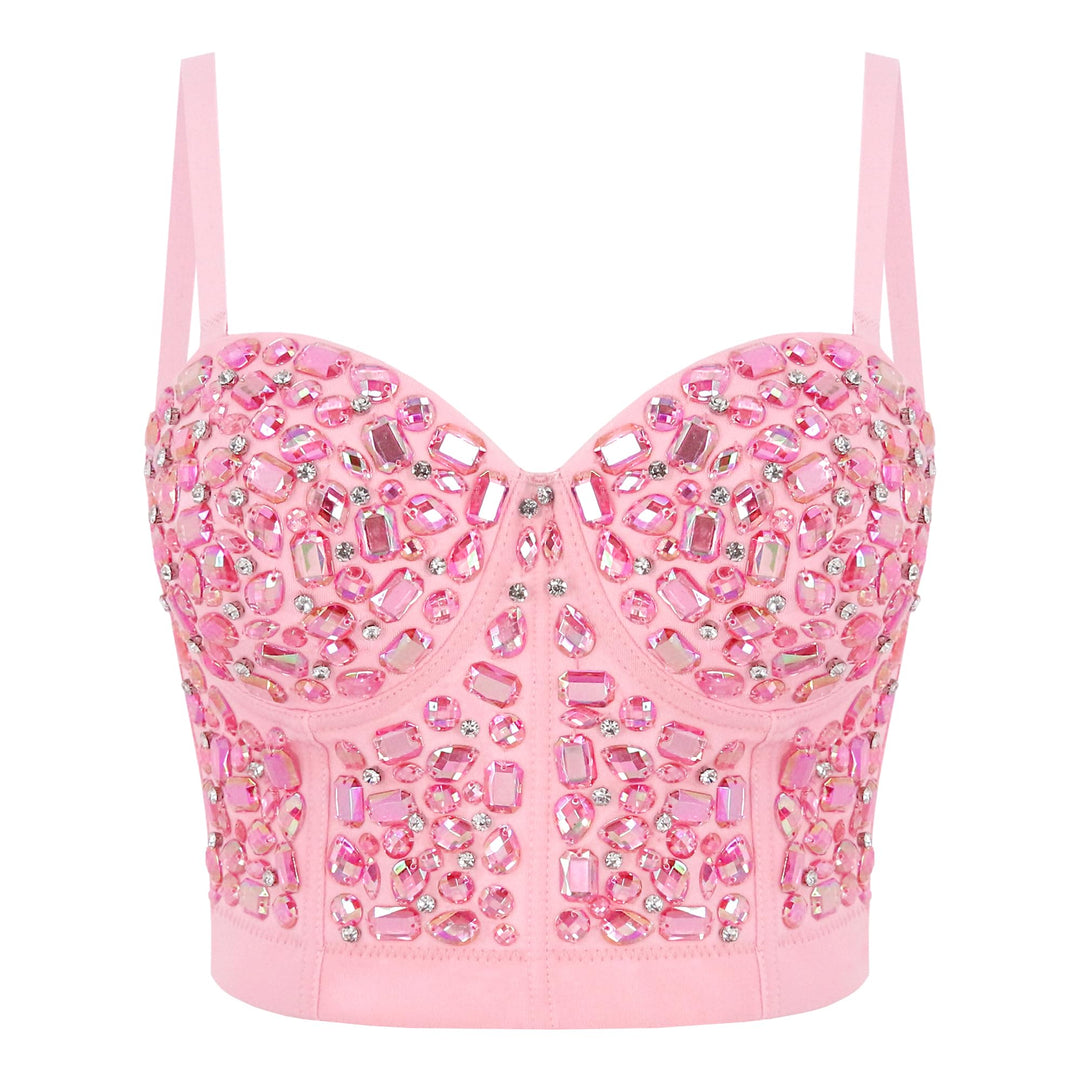 Naimo Damen Sexy Strass Bustier Push Up Crop Top Korsett BH Glitzer Kristall Tank Top Cami Weste Par