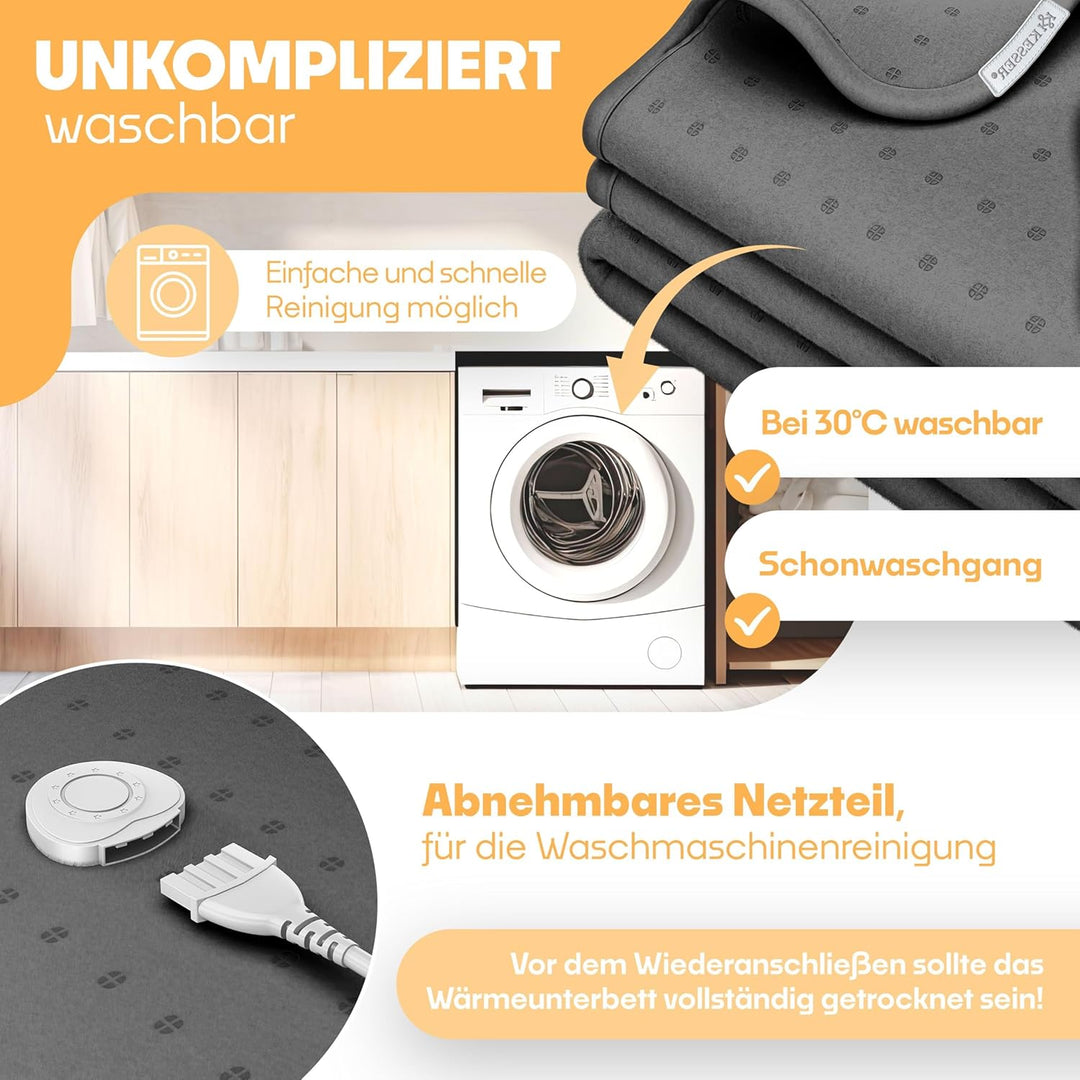 KESSER® Doppel-Wärmeunterbett 160x140cm mit Abschaltautomatik 2 Temperaturzonen Fernbedienung | Heiz