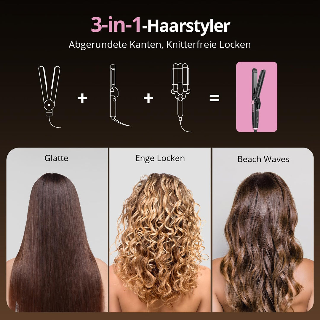 Haarglätter, 2 In 1 Glätteisen Locken und Glätten, Ionen Air Glätteisen, 9 Temperaturstufen (110°C-2
