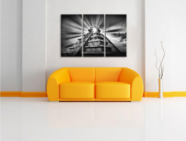 Pixxprint Maya Pyramide Tempelanlage als Leinwandbild/Grösse: 3 Teilig (120x80) cm/Wandbild/Kunstdru