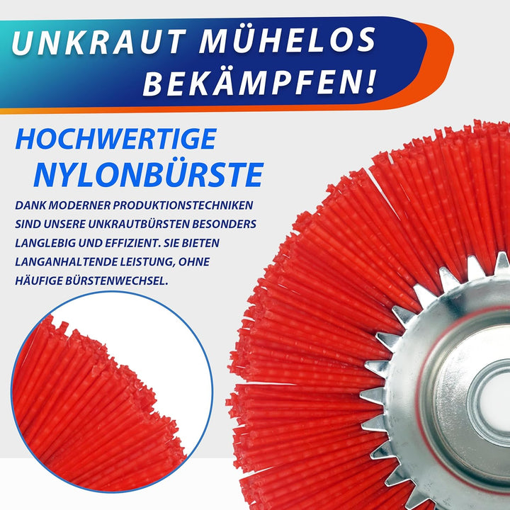 WEGLUST Nylon-Unkrautbürste für Motorsense, 200x25,4mm, mit Drahtbürste und Nylon-Borsten (Rot), Rot